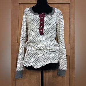 Scrapbook Cream and Gray Long Sleeve Top with Burgundy Accents